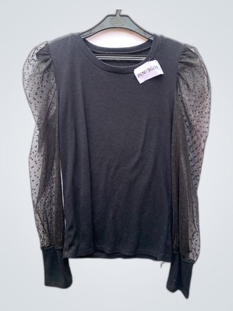 Black Long-Sleeve Top with Sheer Sleeves