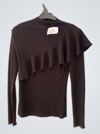 Black Long Sleeve Top with Ruffled Detail