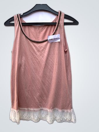 Pink Tank Top with Lace Trim