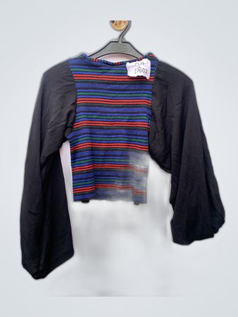 Striped Crop Top with Black Sleeves