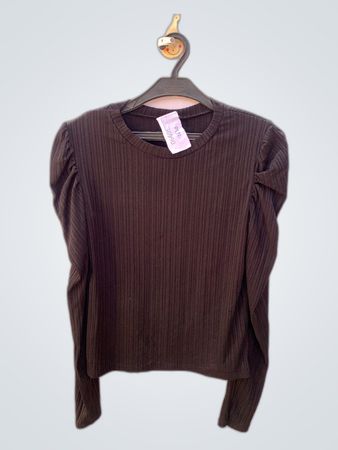 Brown Ribbed Long-Sleeve Top