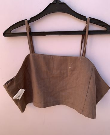Beige Ruffle Sleeveless Blouse