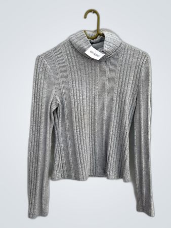 Gray Ribbed Turtleneck Sweater