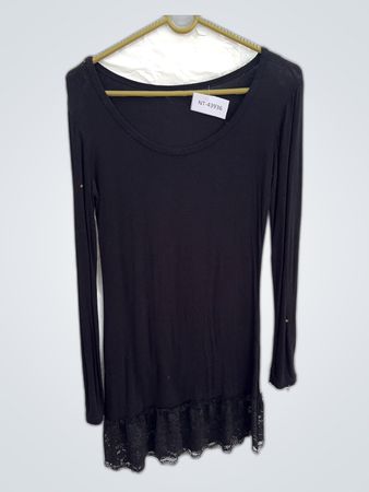 Black Long-Sleeve Lace Trim Blouse