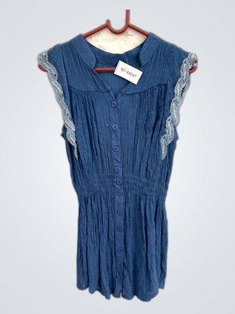 Blue Lace-Trimmed Sleeveless Dress