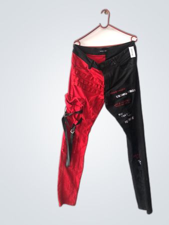 Embellish Red and Black Pants