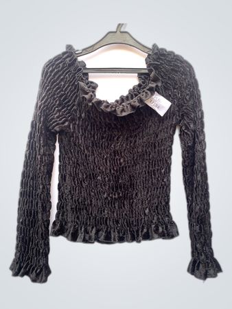 Black Ruffle Long Sleeve Blouse