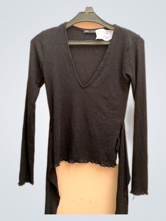 Zara Black Long Sleeve V-Neck Wrap Blouse