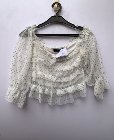 Bershka White Polka Dot Ruffle Blouse