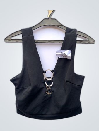 Black Sleeveless Crop Top with Ring Details
