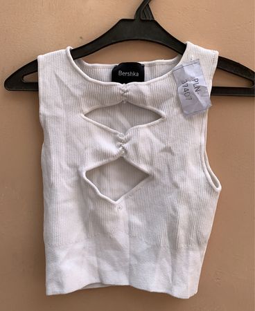 Bershka White Ribbed Lace-Up Tank Top