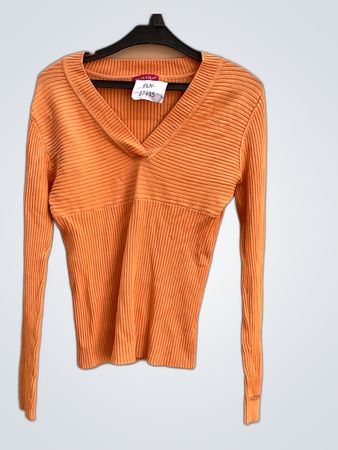 Intrama Orange Ribbed Long-Sleeve Top