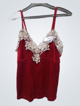 Red Velvet Camisole with Lace Trim