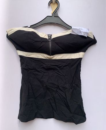 Black and White Zippered Bandeau Top