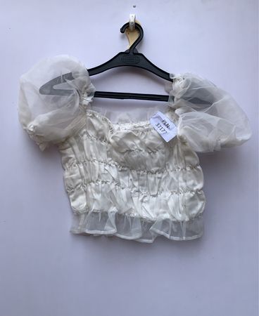White Ruffle Puff Sleeve Blouse