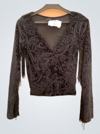 Bershka Black Velvet Fringe Sleeve Blouse