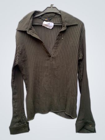 Mango Ribbed Collared Knit Top