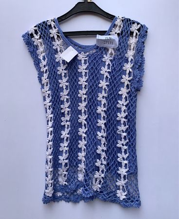 Sleeveless Crochet Blouse in Blue and White