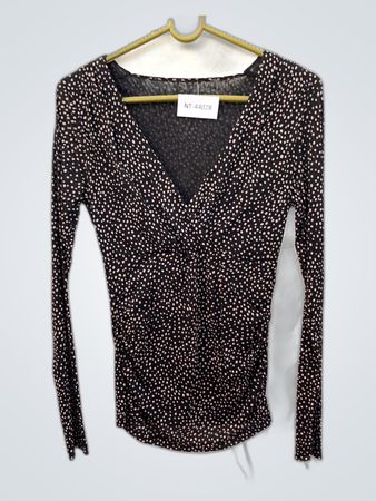 Black Polka Dot Long Sleeve Wrap Blouse