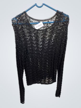 Black Sheer Lace Knit Long Sleeve Top