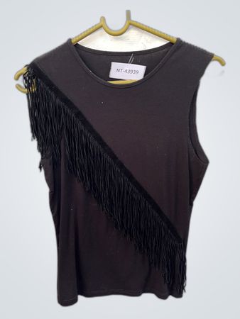 Black Fringed Sleeveless Top