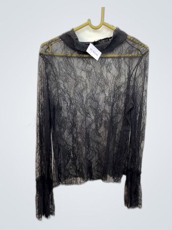 Black Sheer Lace Long Sleeve Blouse