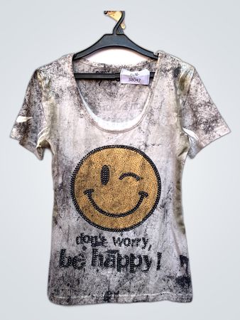 T-Shirt with Smiley Face and Text