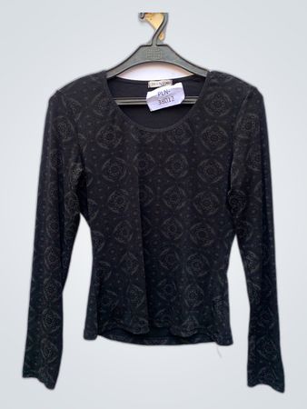 Hannah Black Geometric Long-Sleeve Knit Top
