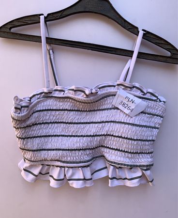 White and Black Striped Ruffled Top