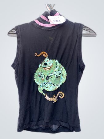Black Sequined Genie Graphic Tank Top