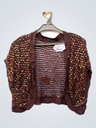 Brown Sequined Knit Cardigan