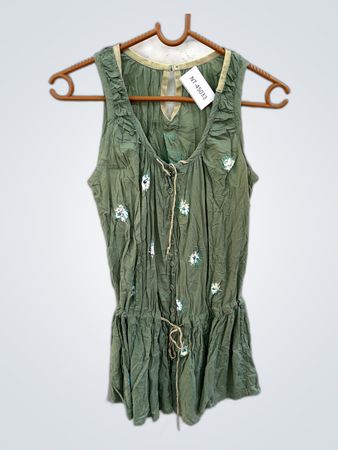 Sleeveless Embroidered Peasant Blouse