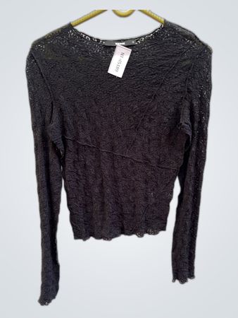 Bikbok Black Sheer Lace Long Sleeve Blouse