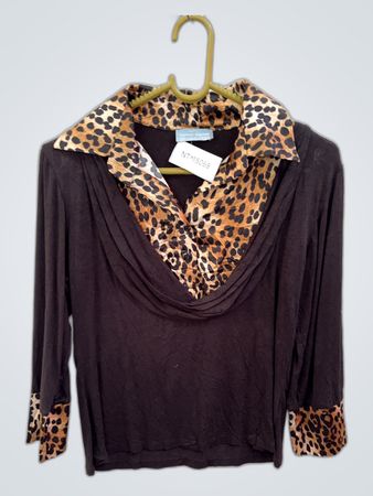 Express Leopard Print Collar Blouse