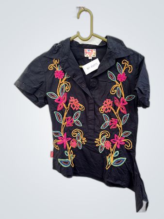 Flamenco Stretch Embroidered Black Blouse
