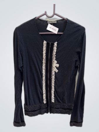 Black Long Sleeve Top with Beaded Details