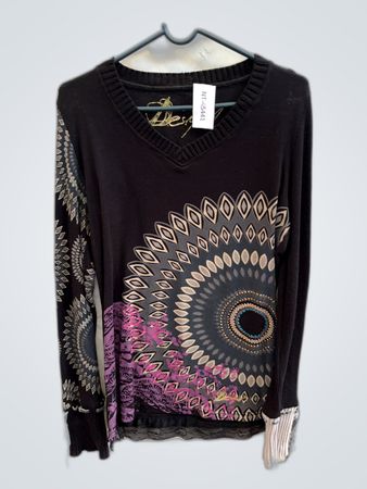 Desigual Patterned V-Neck Knit Sweater