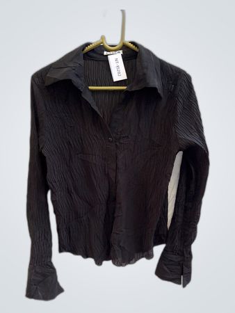 Lidia Black Pleated Button-Up Blouse