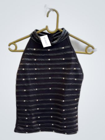 Collectif Black Leather Trimmed Sleeveless Top