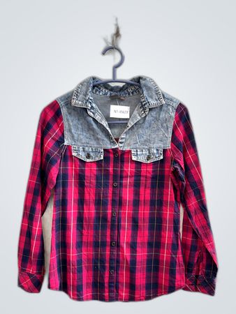 Plaid Shirt with Denim Collar