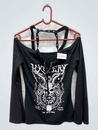 Mystery Graphic Long Sleeve Off-Shoulder Top