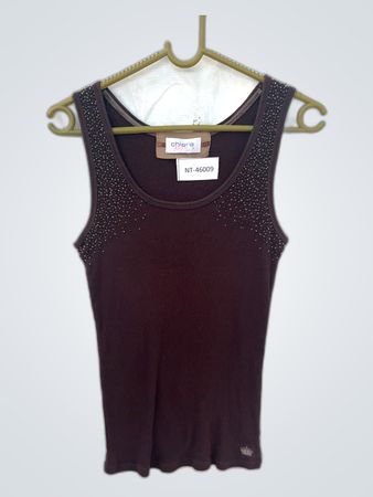 Chiara Bini Brown Beaded Ribbed Tank Top