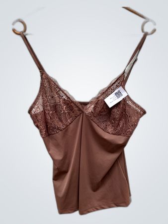 Brown Lace-Trimmed Bodysuit