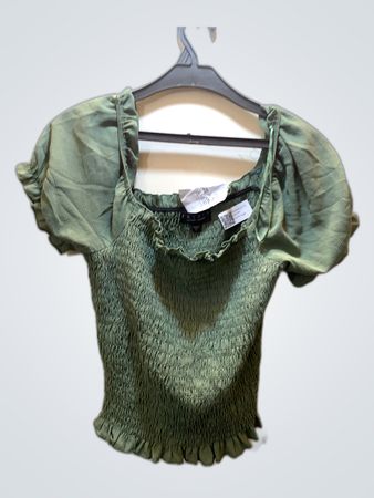 Trixi Olive Green Puffed Sleeve Blouse
