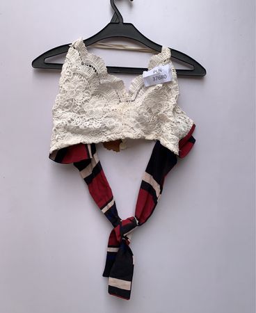 Lace Trim Top with Striped Scarf