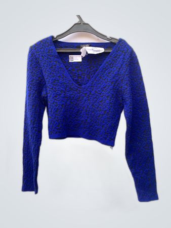 Topshop Blue Leopard Print Cropped Knit Top