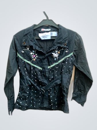 MMEIER Black Embroidered Ruffle Blouse