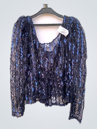 Navy Sequined Sheer Blouse