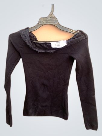Black Lace Trim Ribbed Knit Top XS