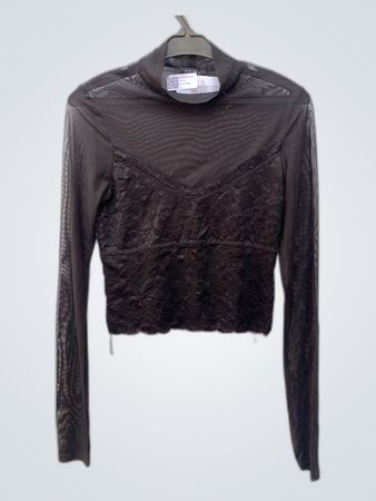 Black Lace Sheer Long Sleeve Top